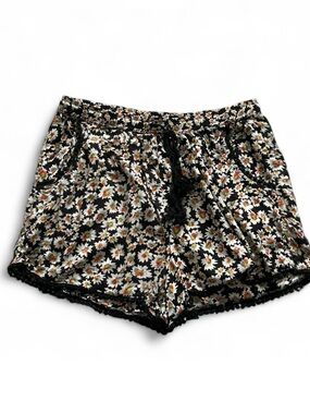 Angie Black Floral Daisy Shorts with White and Yellow Accents